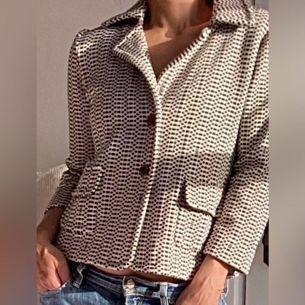 Tory Burch Navy and Cream Patterned Blazer